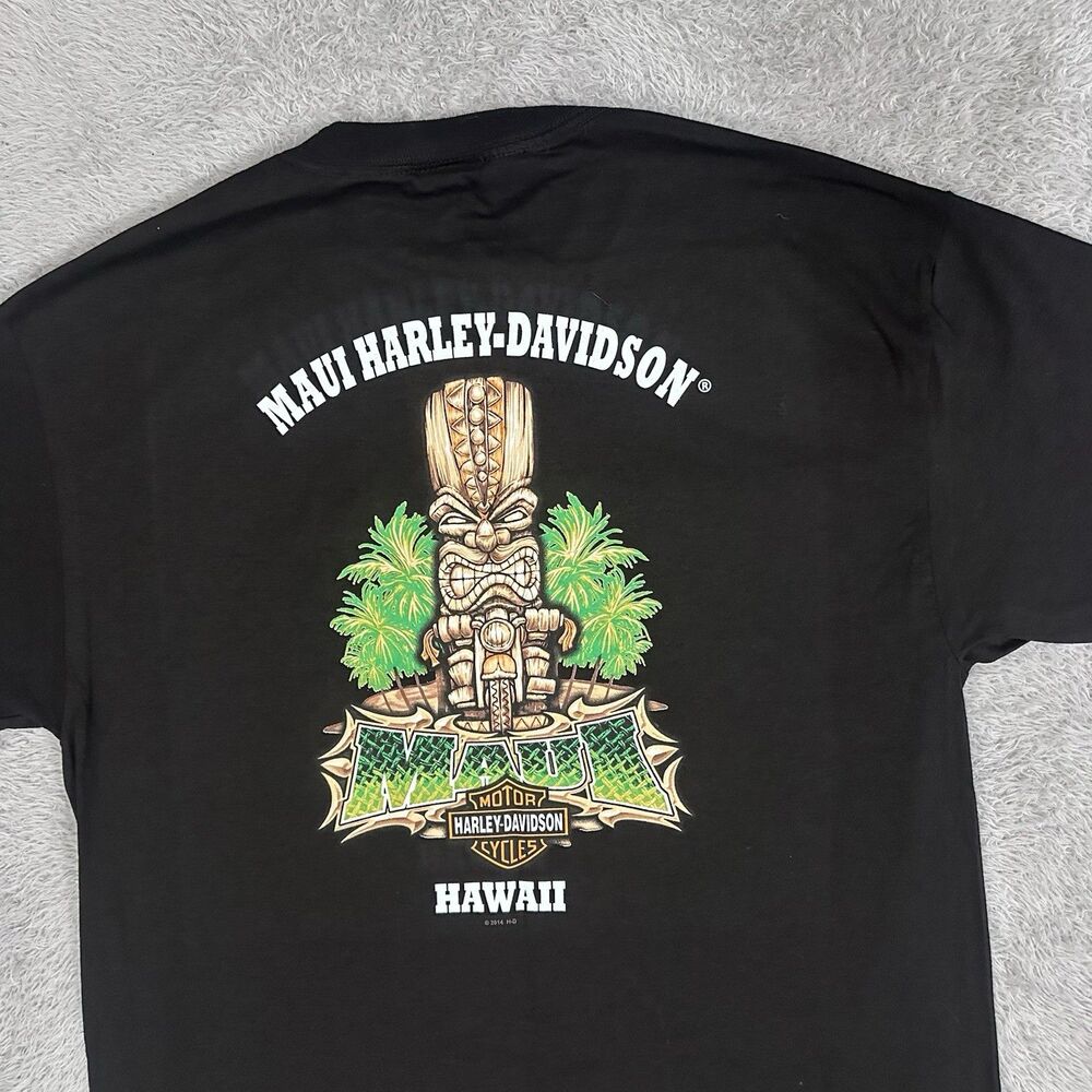 Harley-Davidson T-Shirt Mens Large Black Maui Hawaii Tiki Graphic Short Sleeve